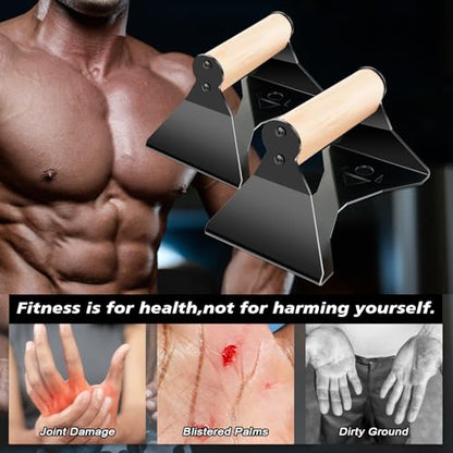 Parallettes Push Up Handles - Heavy Duty Steel Frame with Ergonomic Beech Wood Grips, Calisthenics Equipment for Strength Training, Anti-Slip Push Up Bars for Home Gym (250kg Capacity)