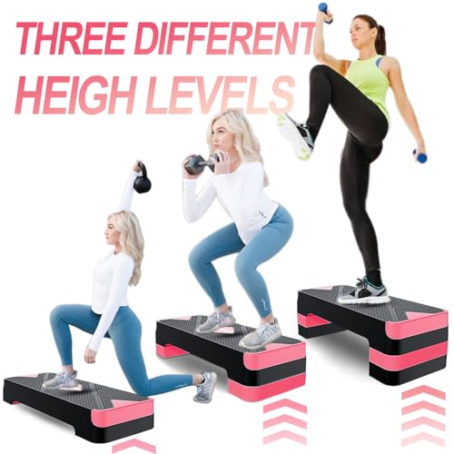 Aerobic Exercise Step, Adjustable Aerobic Stepper for Exercise, Workout Step Platform, Step Up Box, 26.5" Step Deck with 4” 6” 8” Adjustable Height Risers, Women Home Gym Fitness