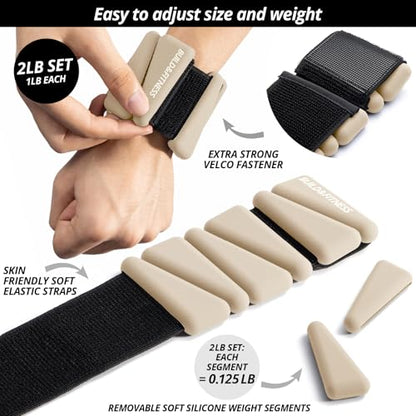 Wrist & Ankle Weights, Adjustable Bands for Women & Men Workouts, Set of 2 – 2lb or 4lb (1lb or 2lb each strap) Ideal for Runs, Jogs, Walks, Yoga, Dance, Pilates, Cardio, Aerobics, Strength Training