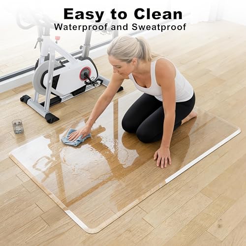 Exercise Bike Mat for Hardwood Floor Protector 36"x48" Clear Waterproof Bike Trainer Mats with Non-Slip Pads for Carpet Durable Thick Indoor Cycling Mat for Home Gym or Workouts