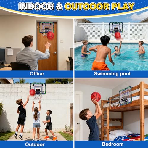Kids Indoor Basketball Hoop - Over The Door Mini Basketball Hoop with LED Scoreboard, Lights & Sound, Includes 4 Balls - Fun Birthday for Boys & Girls Ages 3-12 to Play Anywhere
