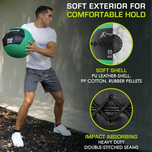 ProSource Soft Medicine Balls for CrossFit Wall Ball and Full Body Dynamic Exercises, Color-Coded Weights: 6, 8, 10, 14, 20, 25 lb. - color: Green 10 LB