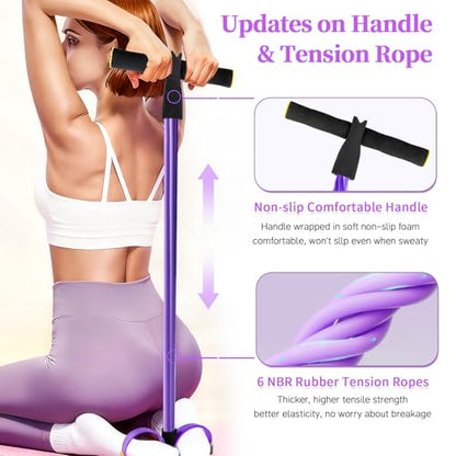 Pedal Resistance Band with Handle, Upgraded 6-Tube Exercise Bands - color: Black & Purple
