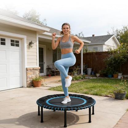 40"/48" Fitness Rebounder Trampoline with 4-Level Adjustable Foam Handle, Quiet and Stable Exercise Trampoline for Kids Adults, Indoor/Outdoor Mini Trampoline - color: Blue