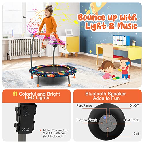 Giantex 36" Trampoline for Kids, Mini Toddler Trampoline w/Colorful LED Lights & Bluetooth Speaker, Small Rebounder Exercise Trampoline Indoor w/Foam Handle & Padded Cover for Kid Aged 3+