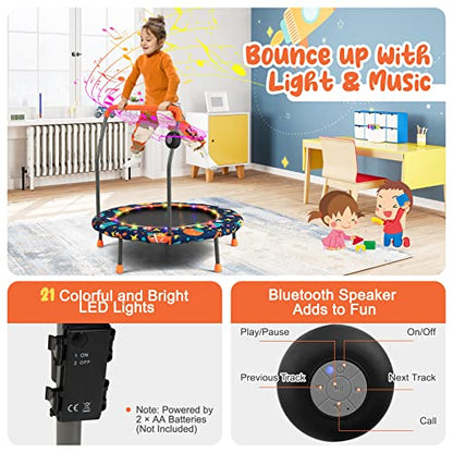 Giantex 36" Trampoline for Kids, Mini Toddler Trampoline w/Colorful LED Lights & Bluetooth Speaker, Small Rebounder Exercise Trampoline Indoor w/Foam Handle & Padded Cover for Kid Aged 3+