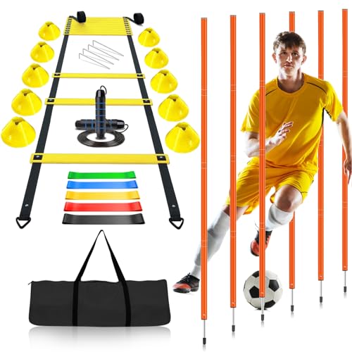Soccer Agility Training Poles Equipment |Adjustable Soccer Equipment for Training Includes 6 Flexible Agility Poles - color: Orange Pole