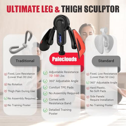 Thigh Trainer for Women, 10-100lb Adjustable Resistance Inner Thigh Exerciser with Leg Band & Poster for Kegel Exercise, Pelvic Floor Trainer for Postpartum Rehabilitation Home Gym