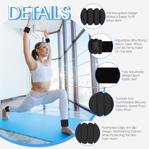 Wrist Weights Set of 2(1Lbs Each), Adjustable Wrist and Ankle Weights for Women and Men, Wearable Arm & Leg Weights Set for Walking, Yoga, Swimming, Cardio, Aerobics, Gym - color: Black