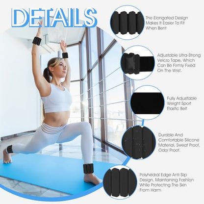 Wrist Weights Set of 2(1Lbs Each), Adjustable Wrist and Ankle Weights for Women and Men, Wearable Arm & Leg Weights Set for Walking, Yoga, Swimming, Cardio, Aerobics, Gym - color: Black
