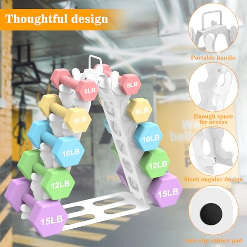Dumbbell Rack 5 tier(Dumbbells not included), A-Frame Metal Dumbbell Holder with Handle, Multilevel Weight Storage Organizer for Dumbbells, Tree Shape Compact Weight Rack/Holde(White)