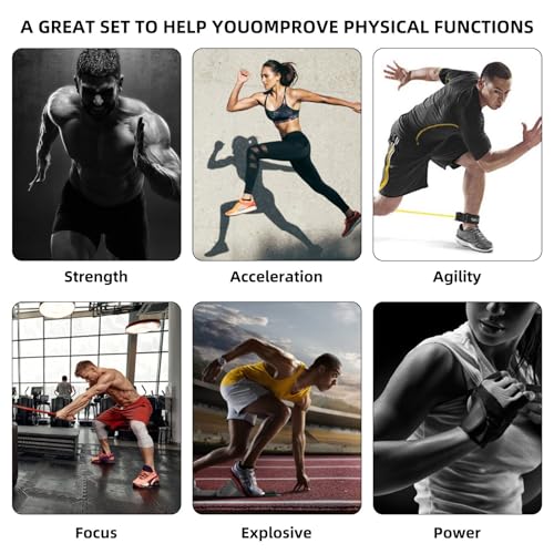 Resistance Speed Training Set, 8pcs Exercise Explosive Force Bounce Physical Equipment Double Rope Improve Agility Power Strength for Jumping Basketball Tennis Football Volleyball - color: Black-6.6ft