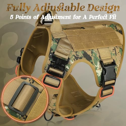 rabbitgoo Tactical Dog Harness for Medium, Heavy Duty Military No Pull Vest - color: Brown Camo, size: Medium