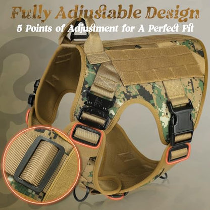 rabbitgoo Tactical Dog Harness X-Large, Heavy Duty Military No Pull Vest - color: Brown Camo, size: X-Large