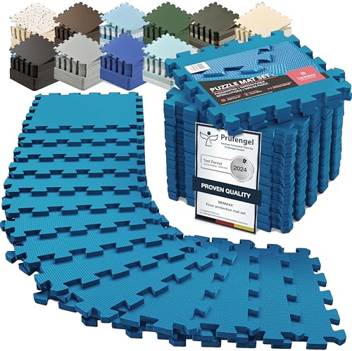 bemaxx Gym Mats Set - EVA Interlocking Foam Floor Tiles Workout Mat Puzzle - color: Sky Blue, size: 18 Tiles | 18 sq ft
