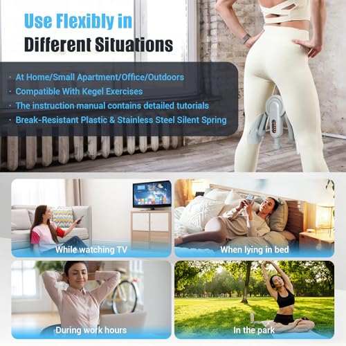Inner Thigh Exerciser for Women, Adjustable Resistance Thigh Trainer with Resistance Band(2PC), Thigh Workout Kegel Equipment for Pelvic Floor Muscle, Elastic Workout Bands with Manual