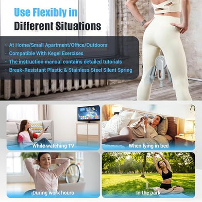 Inner Thigh Exerciser for Women, Adjustable Resistance Thigh Trainer with Resistance Band(2PC), Thigh Workout Kegel Equipment for Pelvic Floor Muscle, Elastic Workout Bands with Manual