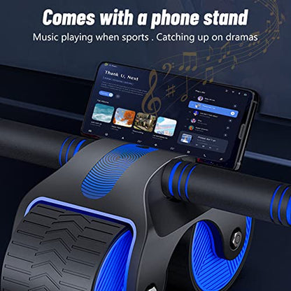 Automatic Rebound Aabdominal Wheel, 1 Set Of 2023 Upgraded Automatic Rebound Abdominal Wheel Cell Phone Stand Ab Roller With Kneeling Pad For Abdominal Core Strength Training Abdominal Muscle Roller (Blue)