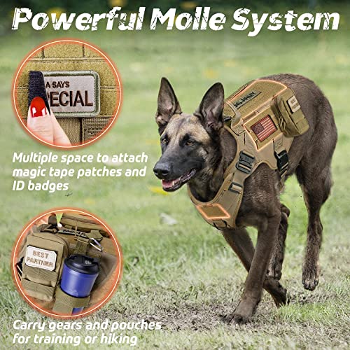 rabbitgoo Tactical Dog Harness for Large, Heavy Duty Military No Pull Vest - color: Brown, size: Large