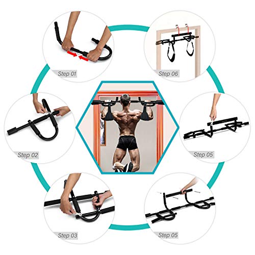 Yes4All Heavy Duty Wall Mounted Pull Up Bar, Over Door Pull Up Bar for Doorway, Multi Grip Chin Up Bar, Sturdy Strength Training Bars & Durable Gym Bar for Home Exercise - style: Combo Chin Up Bar + Ab Straps