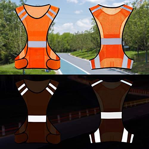 TCCFCCT Reflective Running Vest, High Visibility Running Gear with Large Pocket - color: 3 Pack Mesh Orange