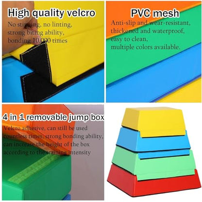 4 In 1 Soft Plyo Box Training Jumping Boxes High-Density EPE Foam Core - Non-Slip & Easy-to-Clean PVC Leather Cover for Home Gym Outdoor Exercise