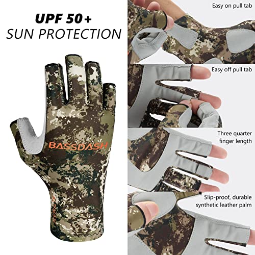 Bassdash ALTIMATE UPF 50+ Sun Protection Fingerless Fishing Gloves Men - color: ALTIMATE I - Grunge Camo, size: Medium