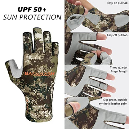 Bassdash ALTIMATE UPF 50+ Sun Protection Fingerless Fishing Gloves Men - color: ALTIMATE I - Grunge Camo, size: Large