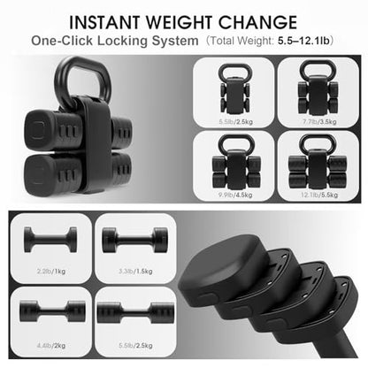 Adjustable 2-in-1 Convertible Kettlebell & Dumbbells - color: Black