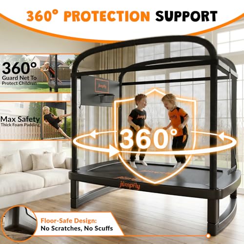 Toddler Trampoline,6FT Rectangle Trampoline with Swing & Basketball Hoop for Kids,Indoor & Outdoor Small Trampoline with Enclosure,Astm Approved