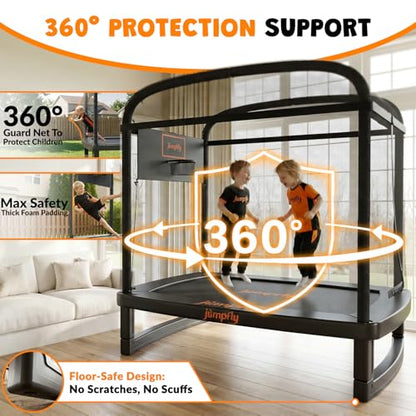 Toddler Trampoline,6FT Rectangle Trampoline with Swing & Basketball Hoop for Kids,Indoor & Outdoor Small Trampoline with Enclosure,Astm Approved