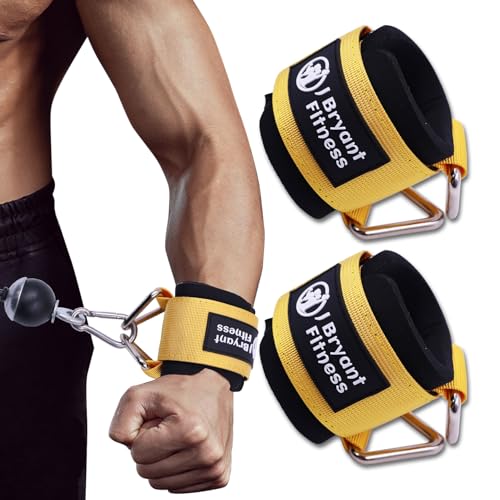 J Bryant Fitness Wrist Cuffs for Cable Machines – Heavy Duty Adjustable Wrist Straps with 7mm Neoprene Padding for Strength Training, Pull Exercises, and Forearm Support - color: Yellow, size: Large