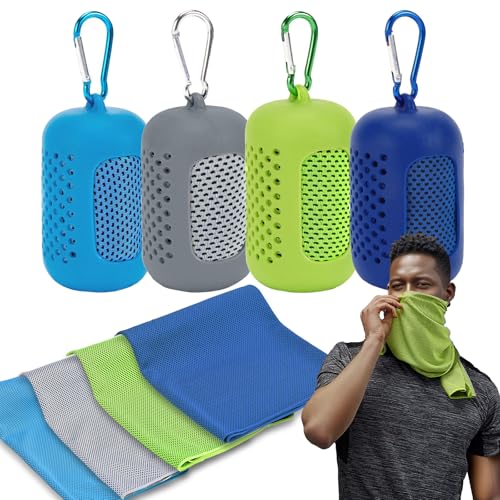 4 Pack Cooling Towels (40"x12"), Microfiber Chilly Towels Soft Breathable Gym Ice Towel for Workout, Yoga, Sport, Silicone Set Travel Sweat Towels Fast Drying Lightweight Cooling Neck Wraps - color: Blue/Green/Grey/Deep Blue
