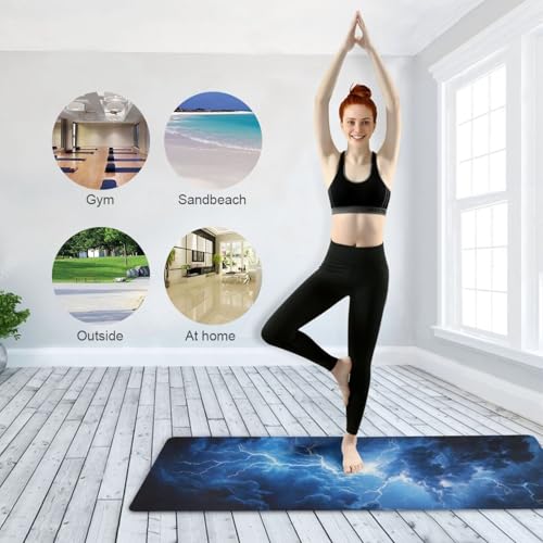 Kigai Travel Yoga Mat 71" x 24" Non Slip Natural Rubber Foldable Exercise Mat Ultra Thin 1.5mm Lightweight for Fitness, Pilates & Home Workout, Blue Lightning