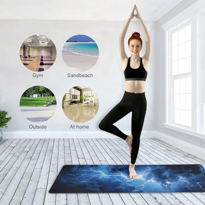 Kigai Travel Yoga Mat 71" x 24" Non Slip Natural Rubber Foldable Exercise Mat Ultra Thin 1.5mm Lightweight for Fitness, Pilates & Home Workout, Blue Lightning