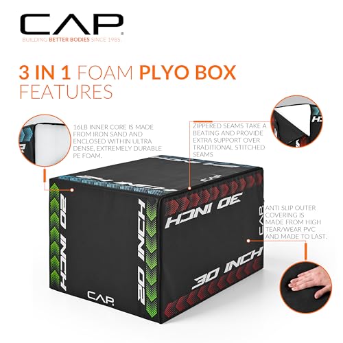 CAP Barbell 3-in-1 Foam Plyometric Jump Box – Adjustable Heights for Home Gym, HIIT, Step-Ups, Agility Drills & Strength Training
