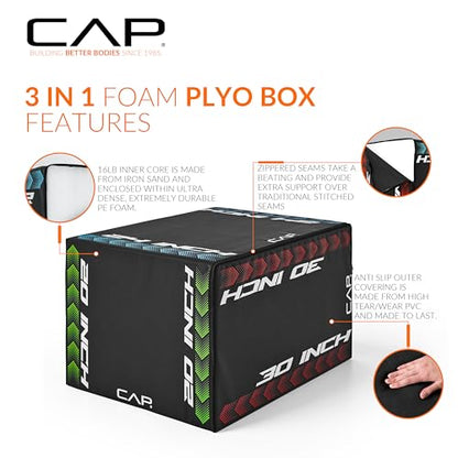 CAP Barbell 3-in-1 Foam Plyometric Jump Box – Adjustable Heights for Home Gym, HIIT, Step-Ups, Agility Drills & Strength Training