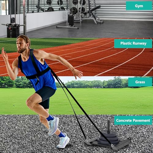 Weight Sled with Harness, Heavy Duty Fitness Strength Training Sled Workout Sled for Athletic Exercise and Speed, Suitable for 1" and 2" Weight Plates