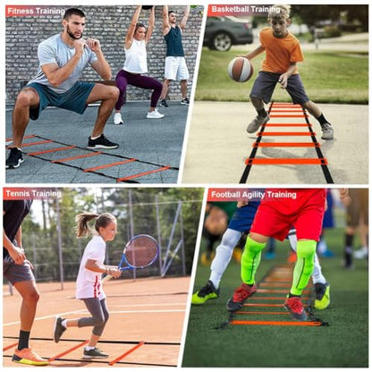 Soccer Agility Training Equipment, Includes 20ft Agility Ladder, 6 Adjustable Agility Poles, 10 Disc Cones, Jump Rope-Speed Training Set for Soccer Football Basketball Athletes - color: Orange