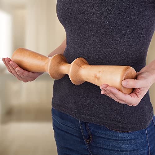 EarthLite Wooden Massage Back Roller - Deep Therapeutic Massage Tool, Back Pain Relief & Trigger Point Release (15”)