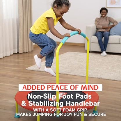 Fisher-Price 3-Foot Mini Trampoline, WonderJump 36-Inch Round Indoor Toddler Kids Trampoline with Stabilizing Handlebar - color: Red/Yellow