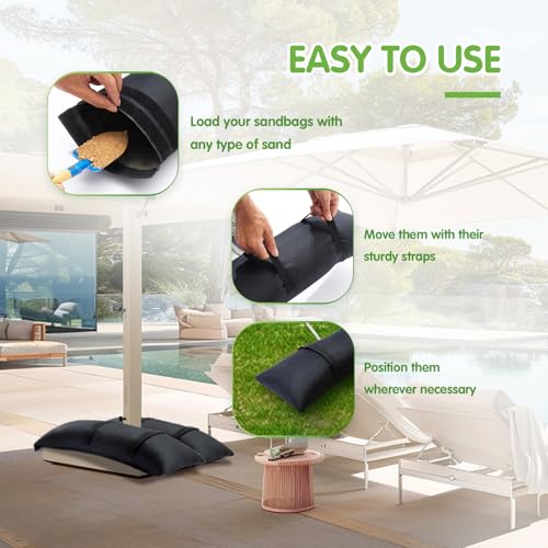 Sand Bags for Weight, 2 x 44 LBS Fillable Black Empty SandBags for Umbrella Base, Outdoor Cantilever Patio Umbrella Stand, Backyard Furniture, Trampoline(Without Sand)(2, Black)