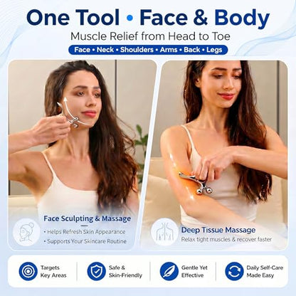 Trigger Point Massage Tool for Pain Relief, Deep Tissue Massage & Gua Sha, Fascia Release Muscle Scraper Acupressure Tool for TMJ Relief, Muscle Recovery, Full-Body Massage & Therapists