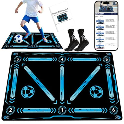 Soccer Training Mat with QR Code Video Tutorials,Non-Slip High-Density Footwork Practice Mat for Athletes & Players,Professional Ball Control & Dribbling Equipment for Home & Gym,Durable Soccer Gift.