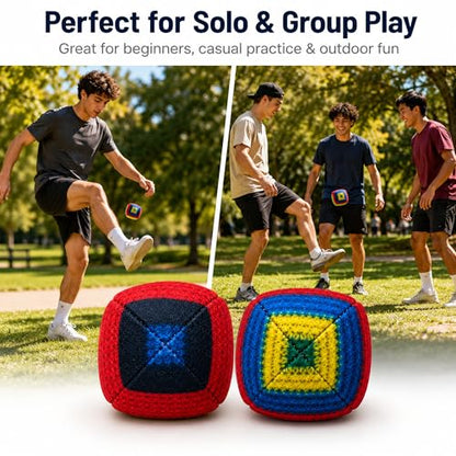 Retro Striped Footbag Professional Sand Filled Kick Ball - Hackys Foot Sacks for Beginners & Pros, Compact Agility Training & Outdoor Circle Game for Adults and Teens