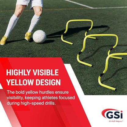 GSi Dual Height Agility Hurdle Pack of 6 – Adjustable 6" & 12" Training Hurdles for Sports, Fitness, and Agility Drills – Durable PVC Yellow Speed Hurdles for Soccer, Track, and Football Training