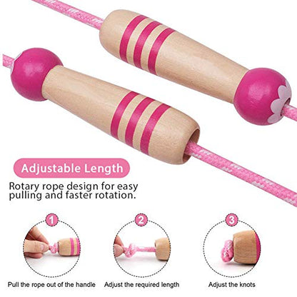 Jump Rope Kids, 7ft Adjustable Cotton Skipping Rope with Wooden Handle for Boys and Girls Fitness Outdoor Exercise - style: pink+Purple
