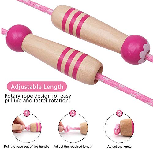 Jump Rope Kids, 7ft Adjustable Cotton Skipping Rope with Wooden Handle for Boys and Girls Fitness Outdoor Exercise - style: Pink+Blue