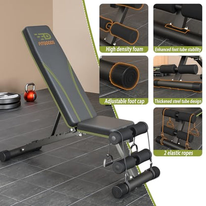 Adjustable Weight Bench for Home Gym, Foldable 700LBS Workout Bench with 9 Backrests, Multi-Purpose Bench Press for Incline Decline Flat with Fast Adjustment (2 resistance bands)