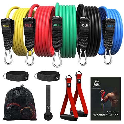 BOB AND BRAD Resistance Bands Set, Stackable Up to 125-150 lbs Workout Bands with Handles, Door Anchor & Ankle Straps - Heavy Duty Exercise Bands for Strength Training, Home Gym Fitness